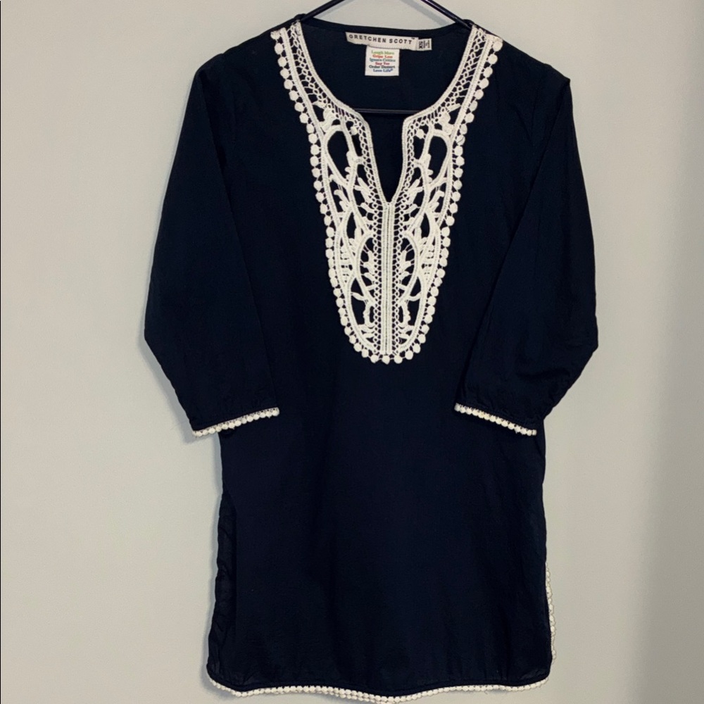 Gretchen Scott Marriott Swim Cover Up Navy Blue with White Lace XS